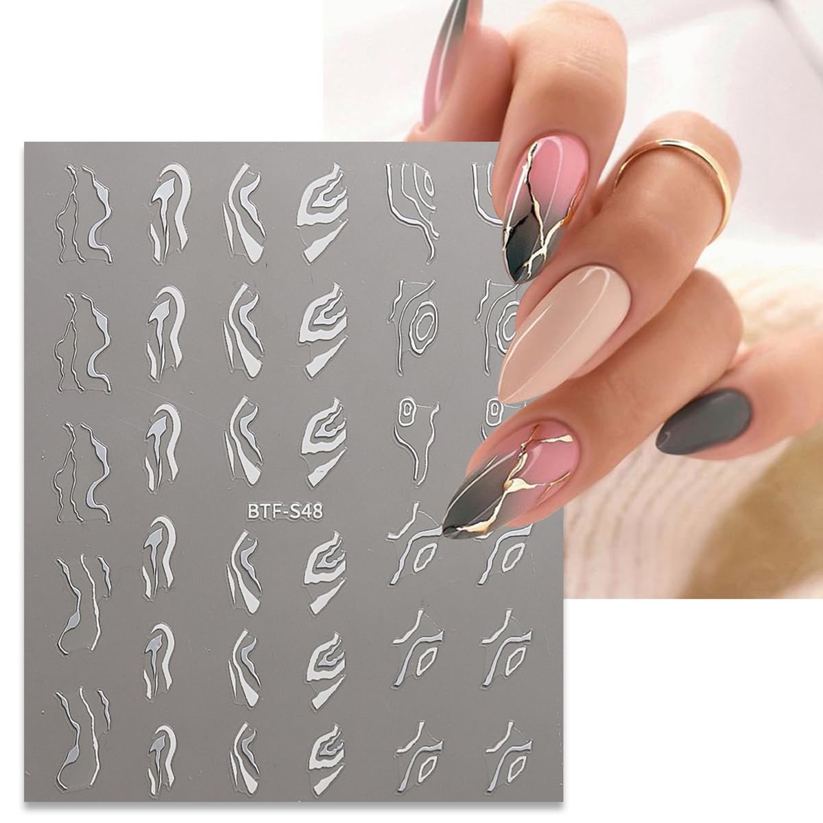 Amazon.com: 6 Sheets Metallic Nail Art Stickers Gold Silver French